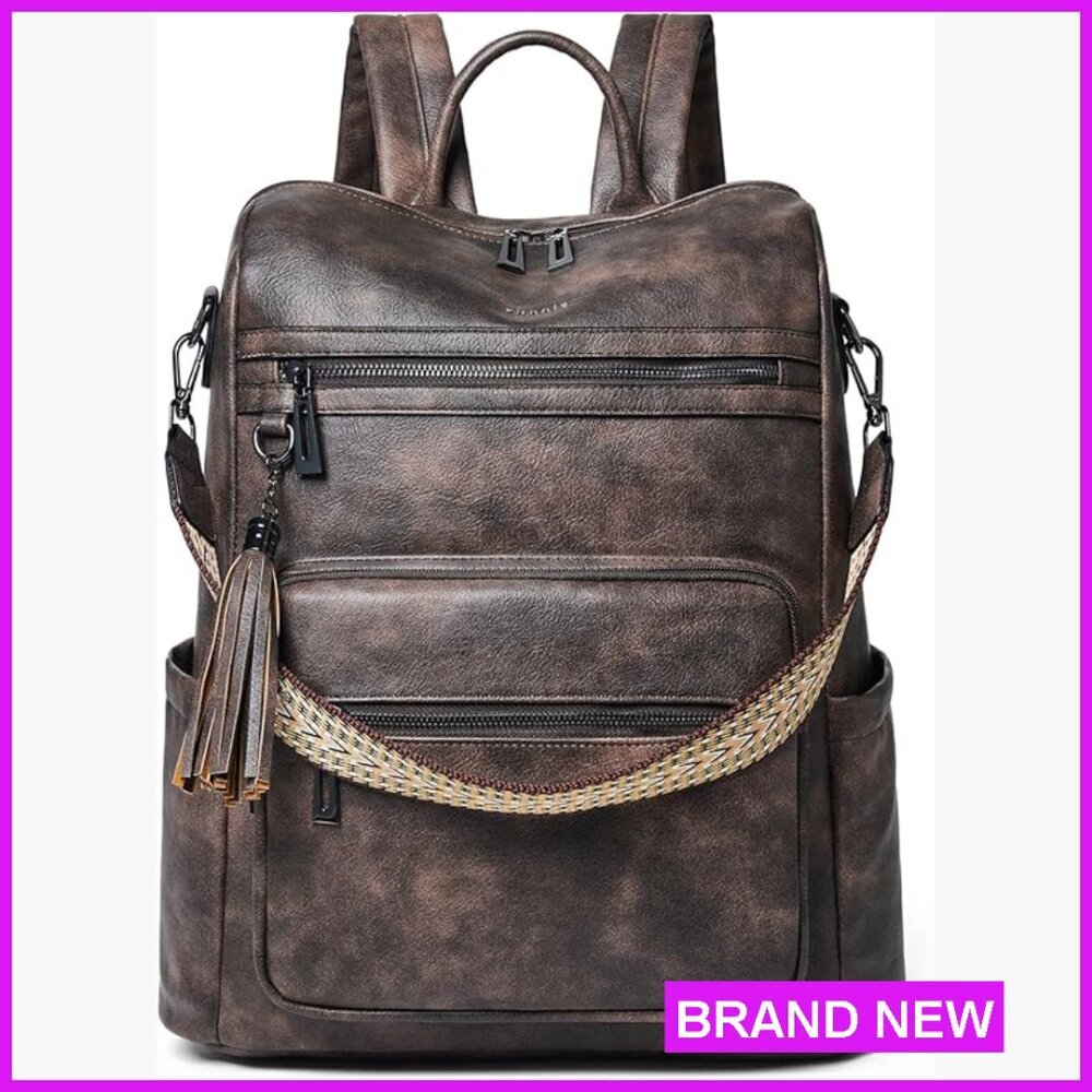 Leather Laptop Backpack Women's Travel Carry On Water Resistant College Work